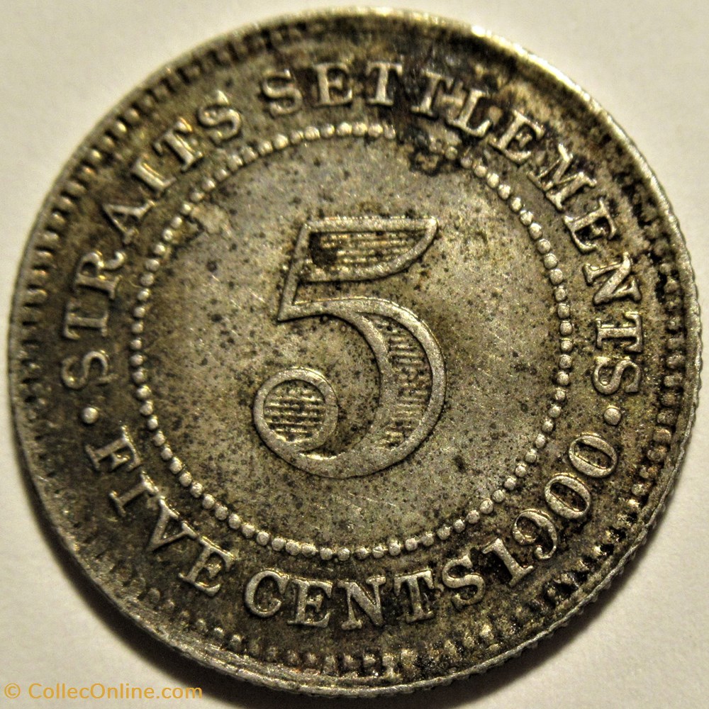 Victoria - 5 Cents 1900 Heaton - Straits Settlements, Malaysia 3 monnaies monde malaisie victoria 5 cents 1900 heaton straits settlements malaysia