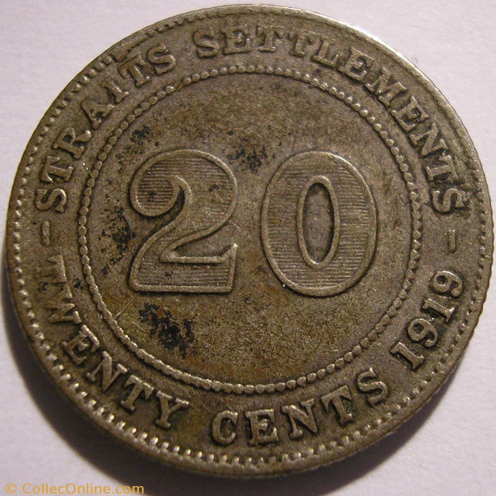 George V - 20 Cents 1919 - Straits Settlements monnaie monde malaisie george v 20 cents 1919 straits settlements