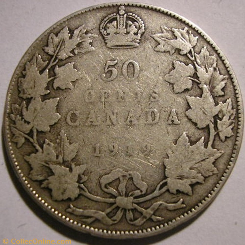 George V - 50 Cents 1919 (ex.2) monnaie monde canadum george v 50 cents 1919 ex 2