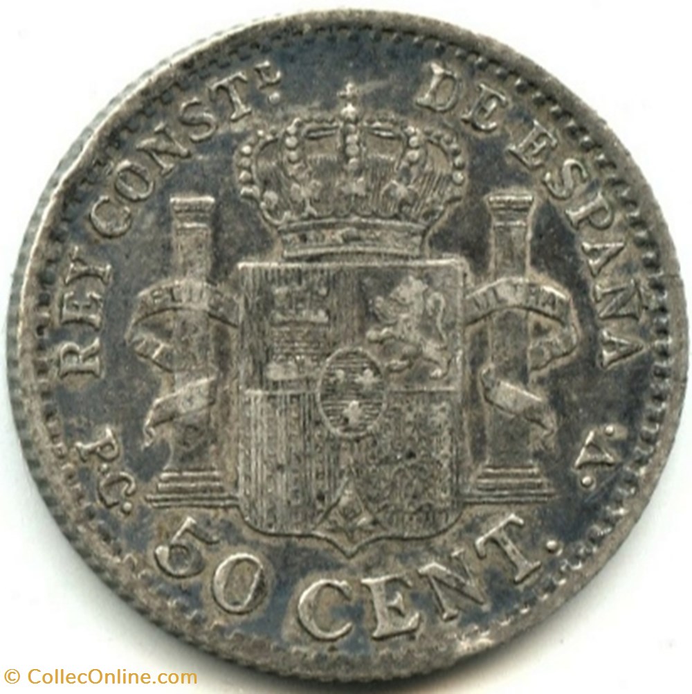 1904 - 50 Centimos - Alfonso XIII de España (ex.2) 3 monnaies monde espagne 1904 50 centimos alfonso xiii de espana ex 2