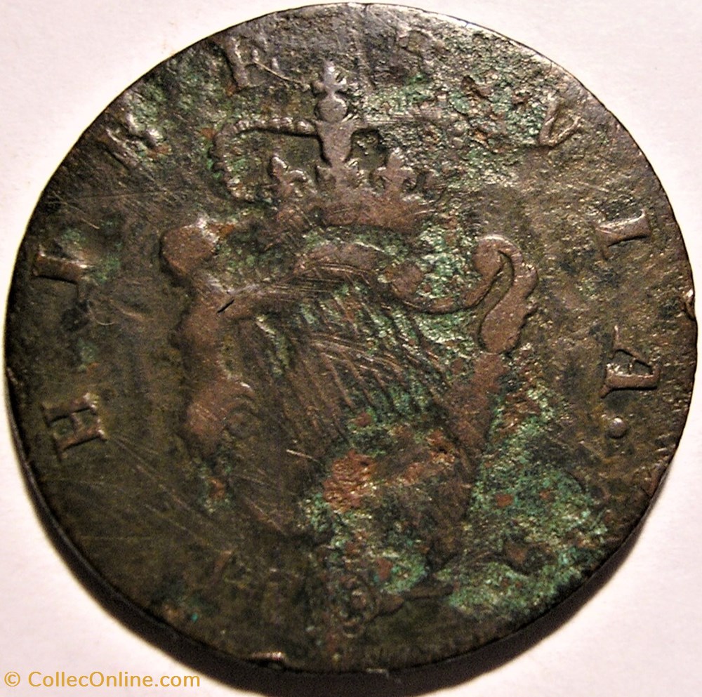 1782 Half Penny, Hibernia - George III of Great Britain (ex.2) 2 monnaie monde irlande 1782 half penny hibernia george iii of great britain ex 2