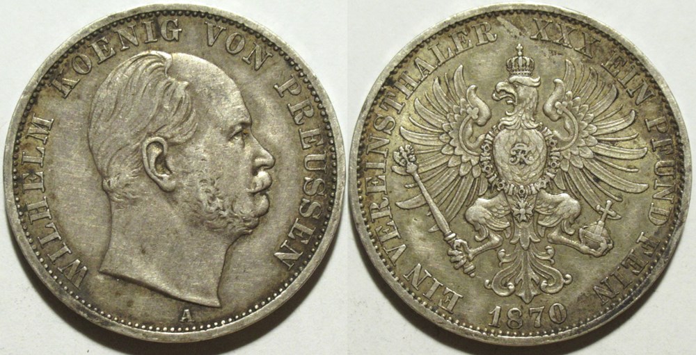 monnaies europe medievale saint empire romain germanique wilhelm i 1 thaler 1870 kingdom of prussia