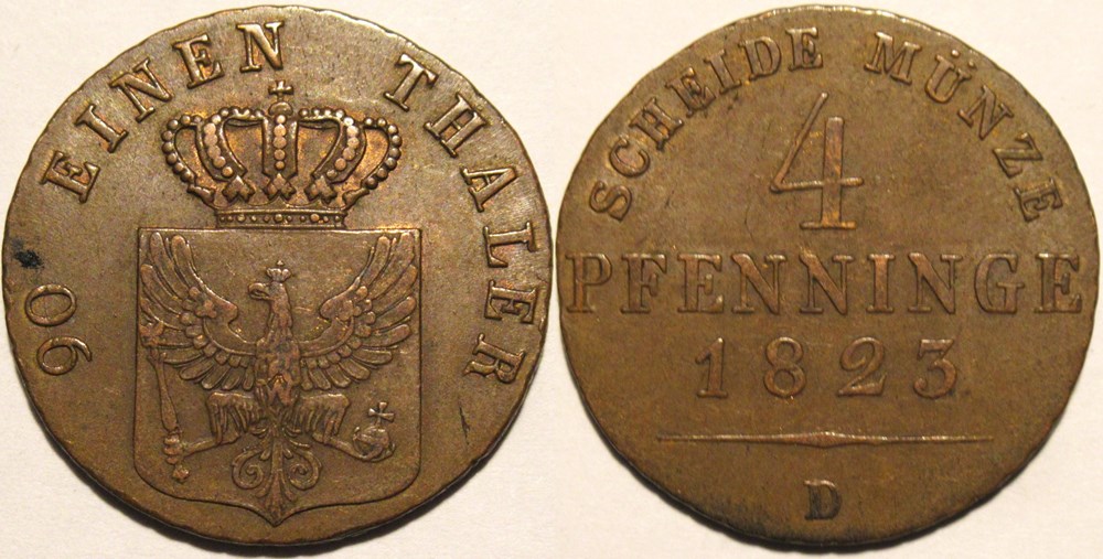 Friedrich Wilhelm III - 4 Pfenninge 1823, Düsseldorf monnaies europe medievale a saint empire romain germanique friedrich wilhelm iii 4 pfenninge 1823 dusseldorf