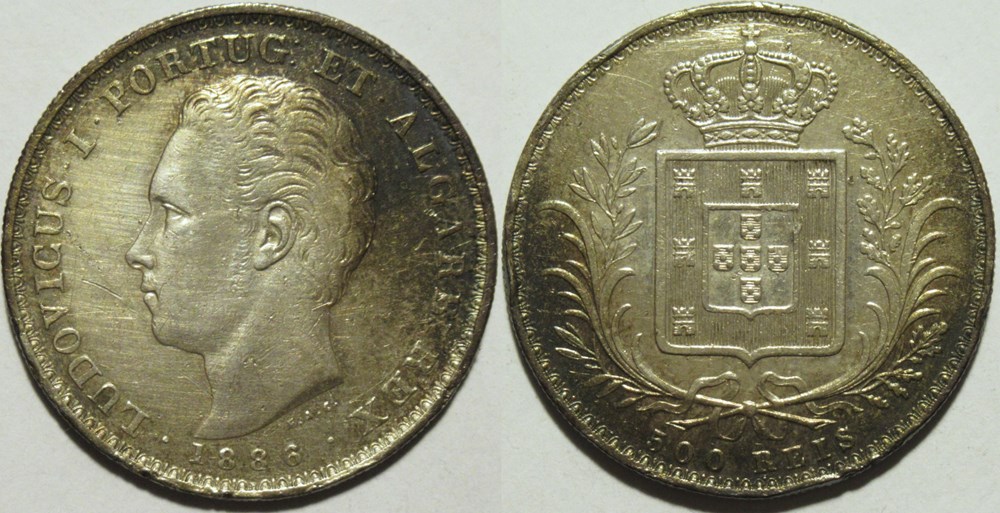 Luís I of Portugal - 500 Reis 1886 monnaies colonies portugaises luis i of portugal 500 reis 1886