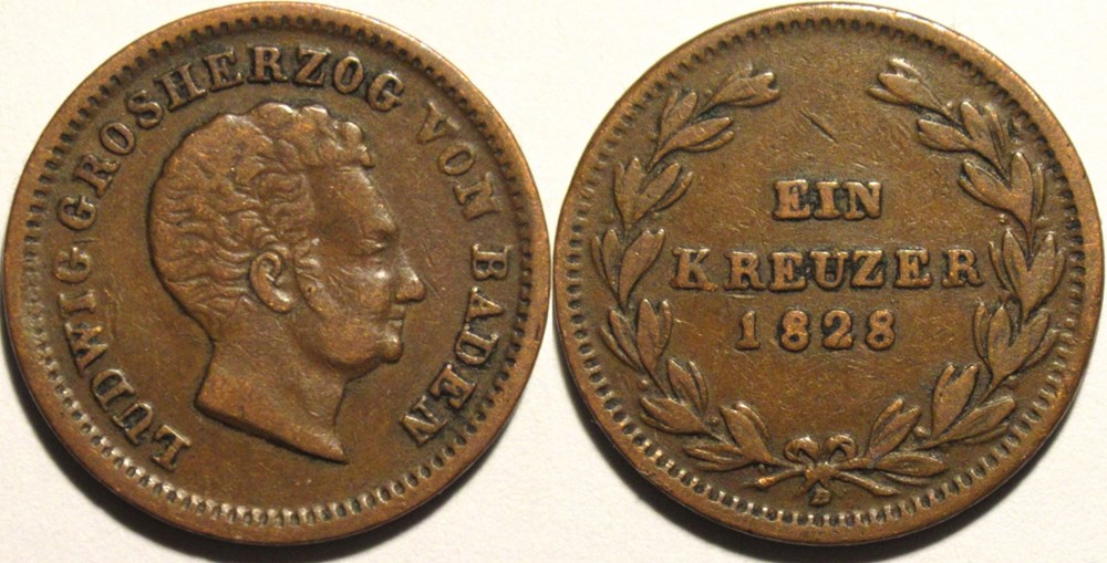 Ludwig I - 1 Kreuzer 1828 D - Grand-Duchy of Baden monnaies europe medievale saint empire romain germanique ludwig i 1 kreuzer 1828 d grand duchy of baden