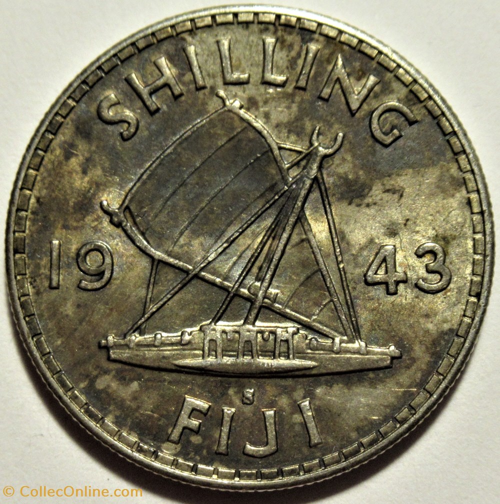 George VI - 1 Shilling 1943 S - Fiji 3 monnaies monde iles fidji george vi 1 shilling 1943 s fiji