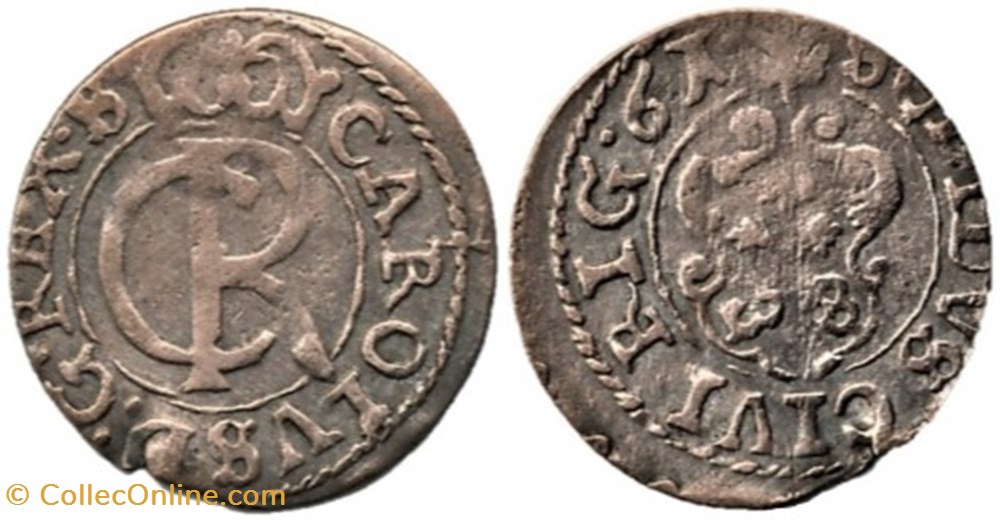 Karl XI of Sweden - 1 Solidus 1661 Riga, Livonia monnaies europe medievale royaume suede karl xi of sweden 1 solidus 1661 riga livonia