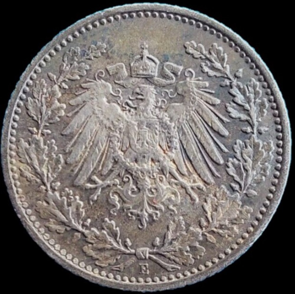 Wilhelm II - 1/2 Mark 1913, Muldenhütten - German Empire monnaies monde allemagne wilhelm ii 1 2 mark 1913 muldenhutten german empire