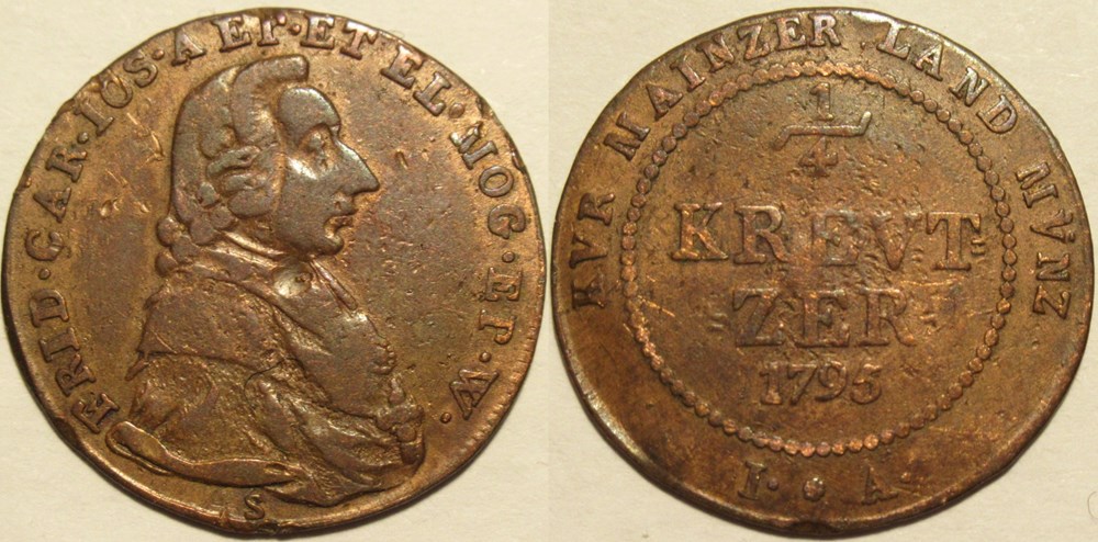 1/4 Kreutzer 1795 - Archbishopric of Mainz monnaies europe medievale saint empire romain germanique 1 4 kreutzer 1795 archbishopric of mainz