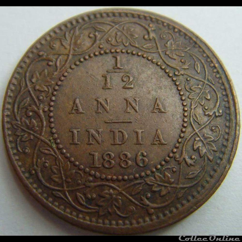 monnaie monde inde victoria 1 12 anna 1886 bombay british india