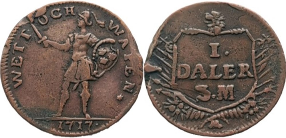 Sweden, Karl XII - 1 Daler 1717, Wits and Weapons monnaies europe medievale royaume suede sweden karl xii 1 daler 1717 wits and weapons