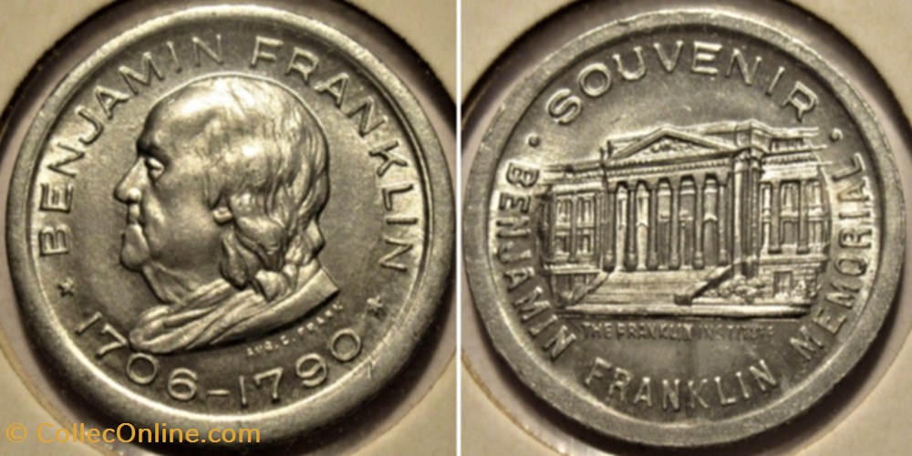 The Benjamin Franklin Memorial, Souvenir Token - USA medailles etats unis the benjamin franklin memorial souvenir token usa