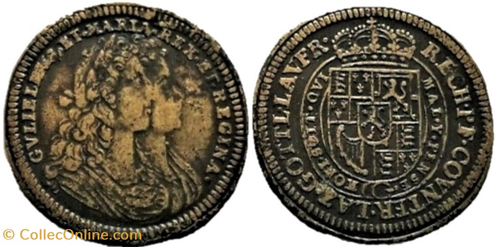 William III and Mary II - King & Queen of England ca.1689 Token - Nürnberg Rechenpfennig monnaies jetons mereaux william iii and mary ii king queen of england ca 1689 token nurnberg rechenpfennig