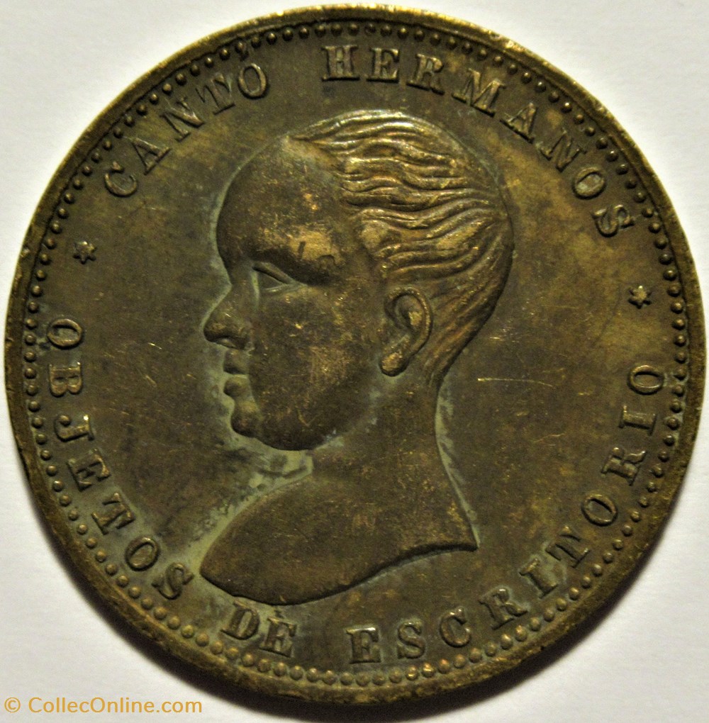 c.1888 Valencia, Canto brothers token, desktop objects - Spain 2 monnaies paranumismatique jetons poids c 1888 valencia canto brothers token desktop objects spain