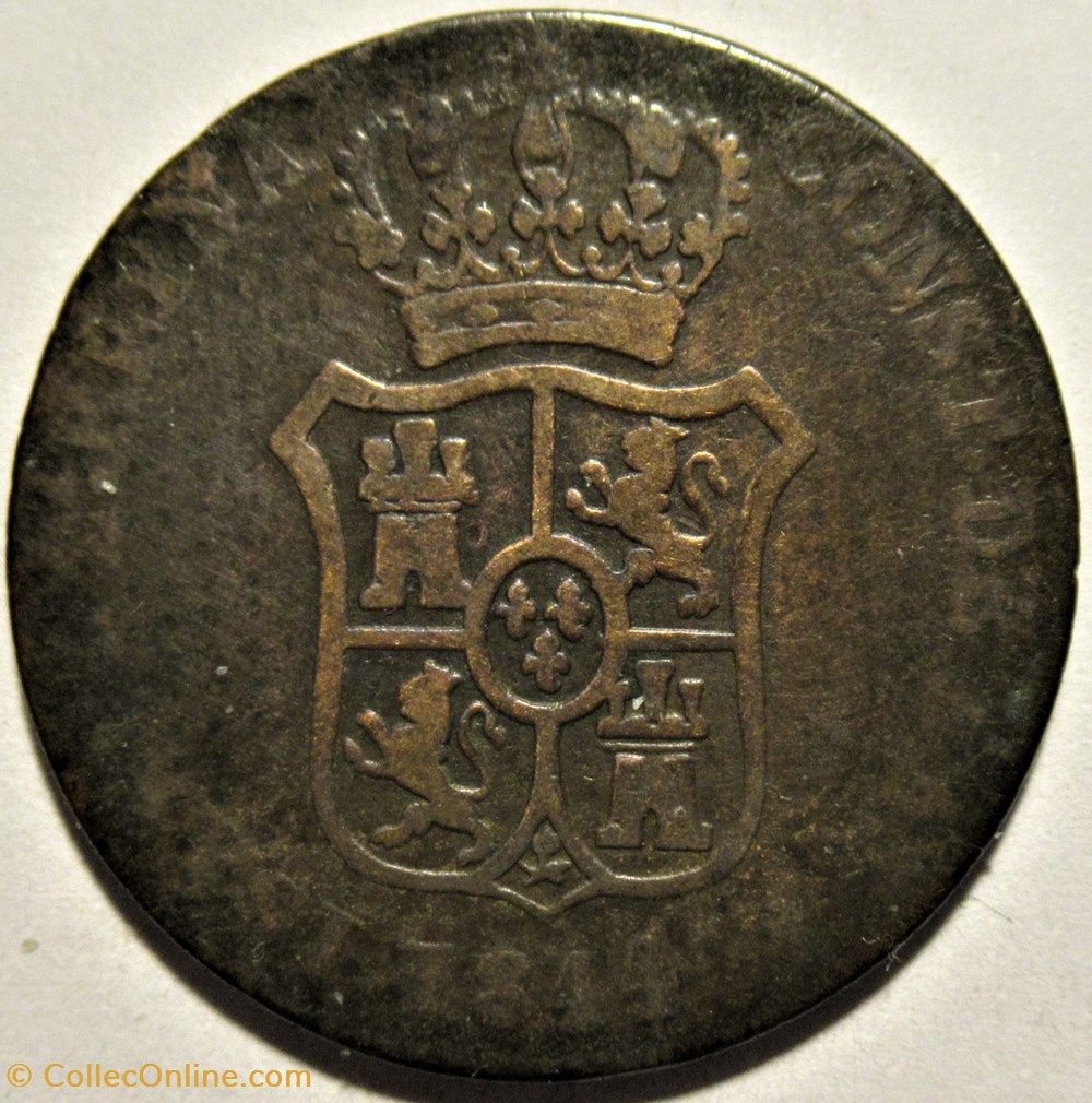 1844 Catalunya - 3 Cuartos - Isabel II of Spain 2 monnaies monde espagne 1844 catalunya 3 cuartos isabel ii of spain