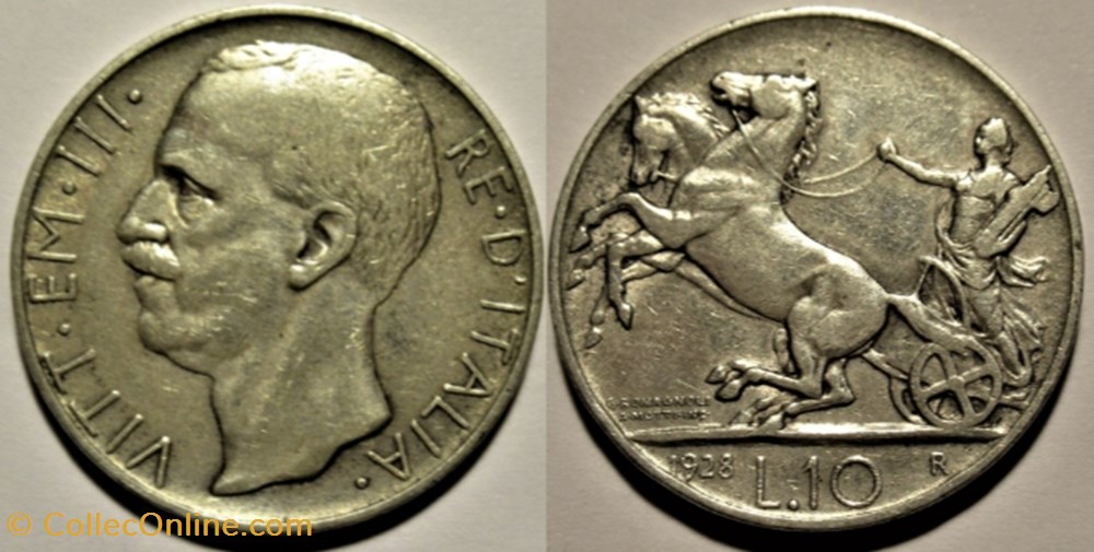 1928 Royaume d'Italie, 10 Lire, Roma - Vittorio Emanuele III monnaies monde 1928 royaume italie 10 lire roma vittorio emanuele iii