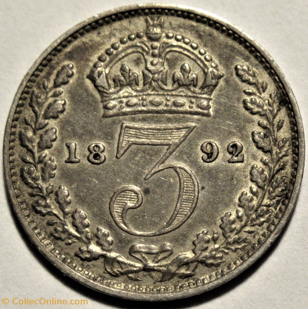 Victoria - 3 pence 1892 Kingdom of Great Britain 3 monnaies monde royaume uni victoria 3 pence 1892 kingdom of great britain