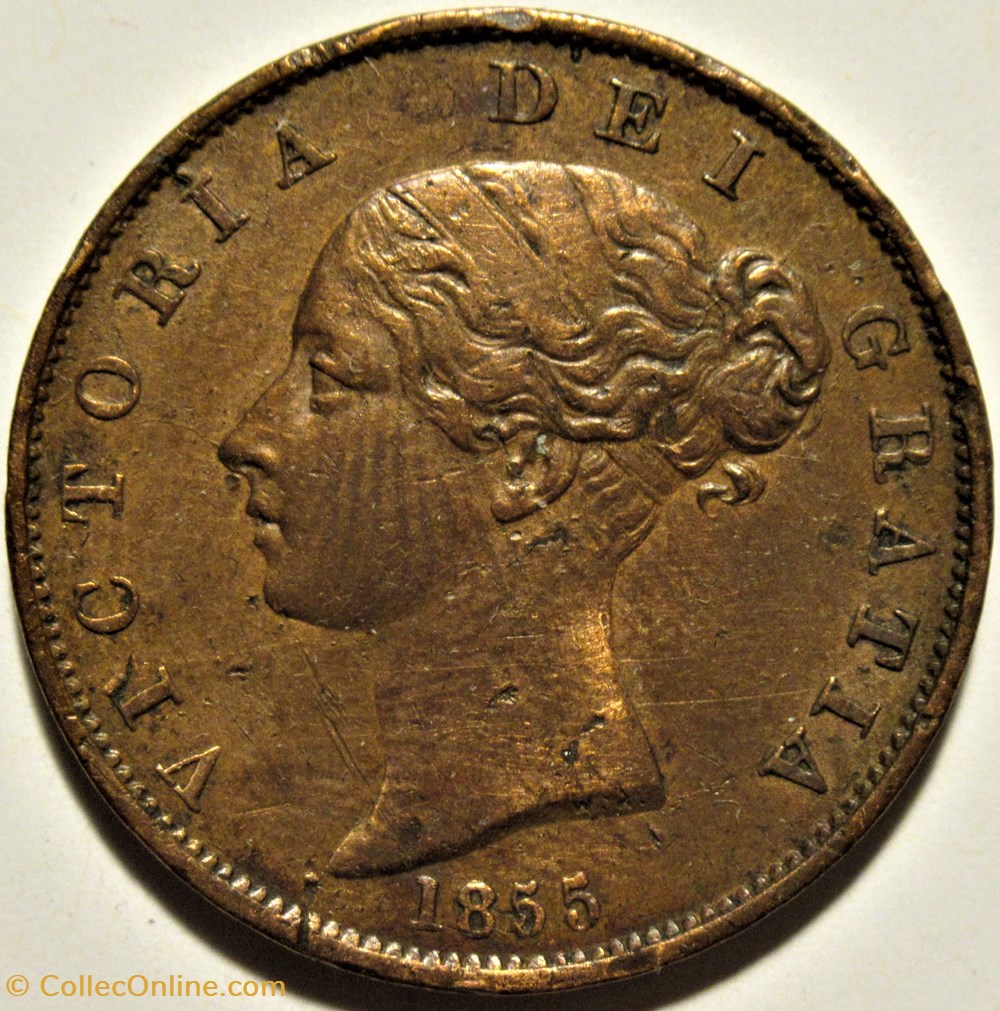Victoria - HalfPenny 1855 - Kingdom of Great Britain (ex.2) 2 monnaies monde royaume uni victoria halfpenny 1855 kingdom of great britain ex 2