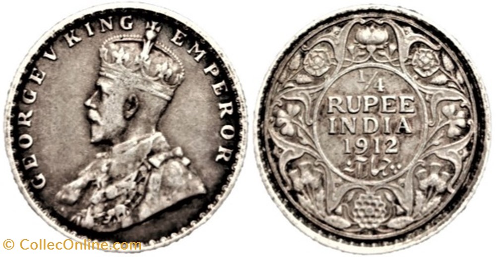 George V - 1/4 Rupee 1912 Bombay - British India monnaies monde inde george v 1 4 rupee 1912 bombay british india