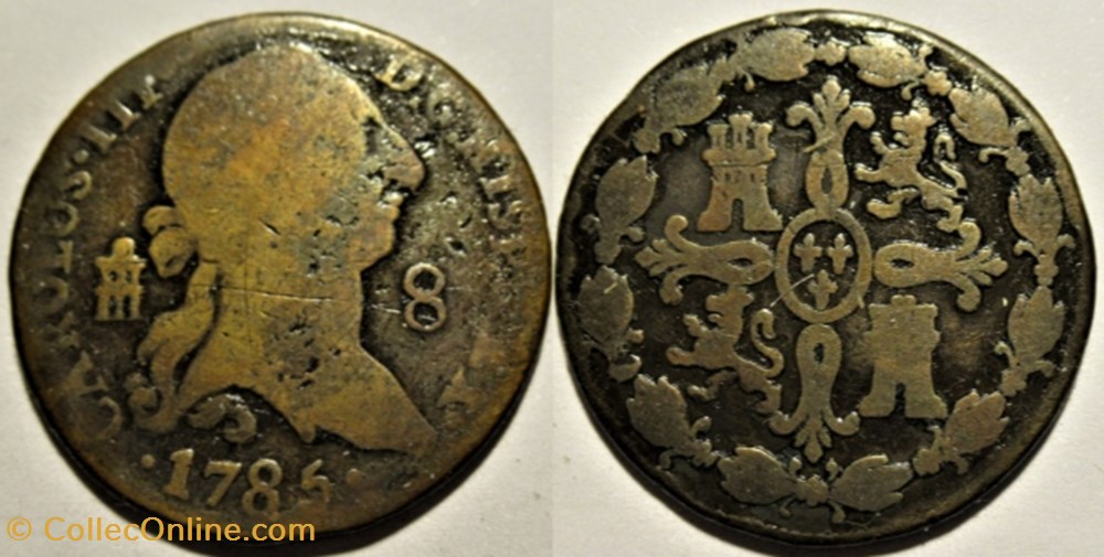 1785 - 8 Maravedis Segovia - Carlos III de España monnaies europe medievale royaume espagne 1785 8 maravedis segovia carlos iii de espana