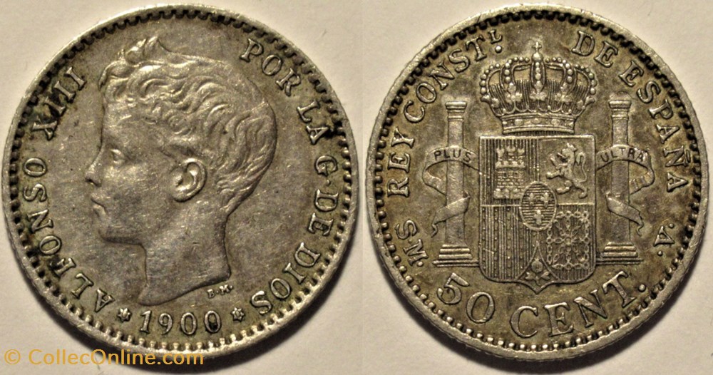 1900 - 50 Centimos - Alfonso XIII de España monnaies monde espagne 1900 50 centimos alfonso xiii de espana