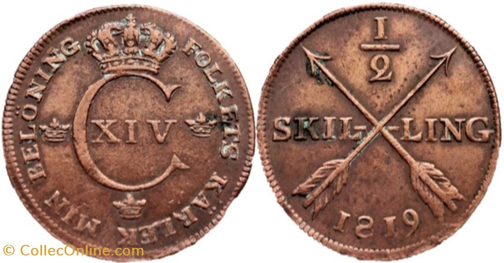 Sweden - Carl XIV Johan - ½ Skilling 1819 monnaies monde suede sweden carl xiv johan skilling 1819