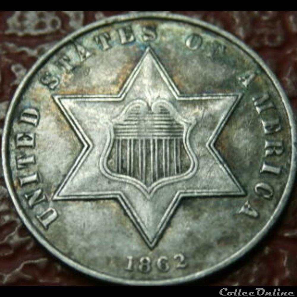 1862 - Silver Three Cents monnaie monde etat uni 1862 silver three cents