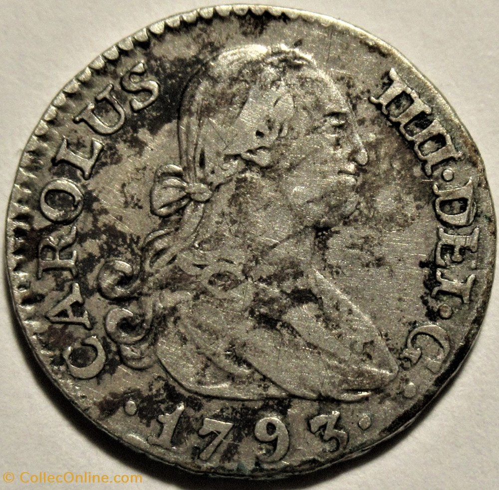 1793 - ½ Real Madrid - Carlos IV de España 2 monnaies monde espagne 1793 real madrid carlos iv de espana