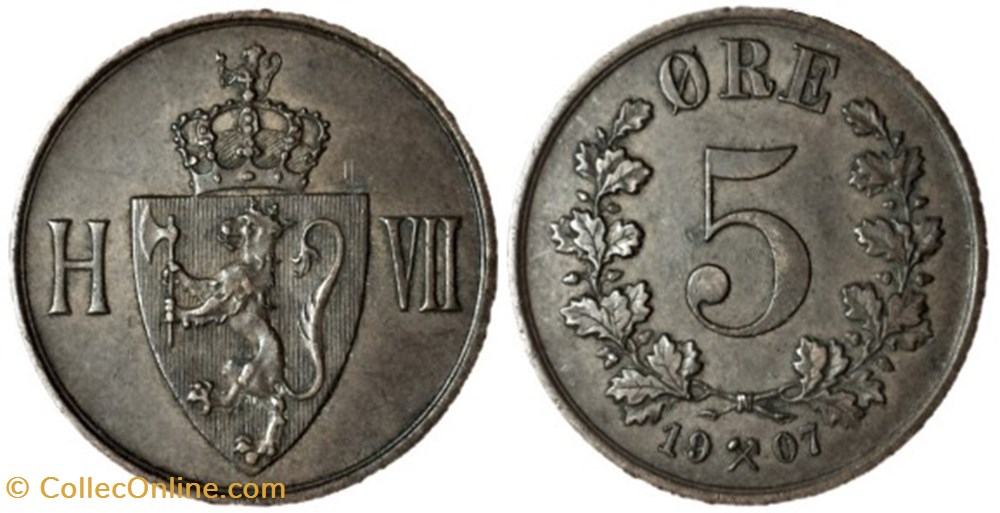 Haakon VII of Norway - 5 Øre 1907 monnaies monde norvege haakon vii of norway 5 re 1907