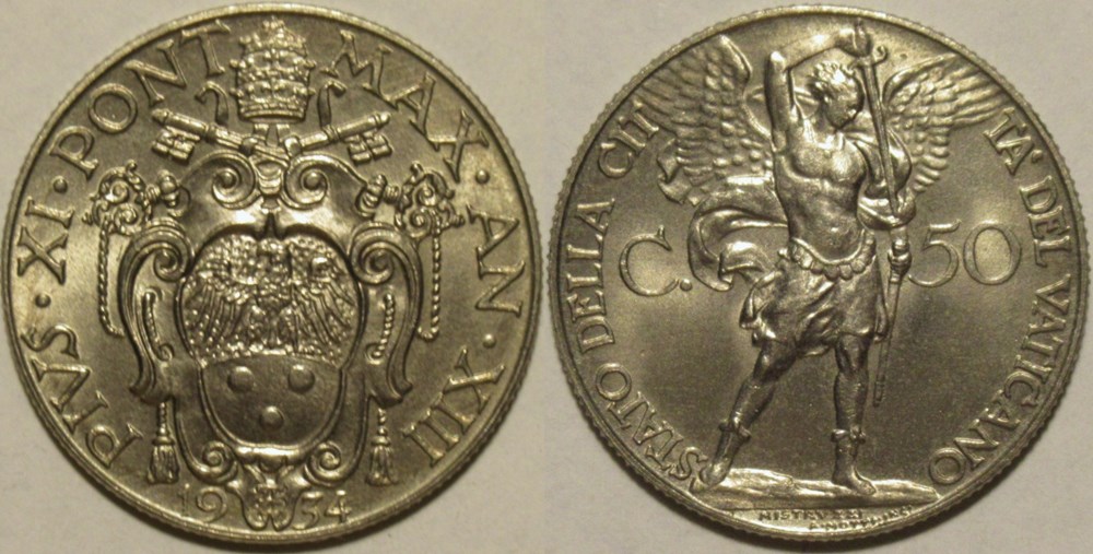 Pio XI, Papa - 50 Centesimi 1934, Anno XIII - Vaticano monnaies monde pio xi papa 50 centesimi 1934 anno xiii vaticano