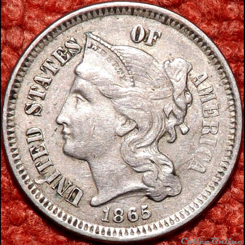 1865 - 3 Cents monnaie monde etat uni 1865 3 cents