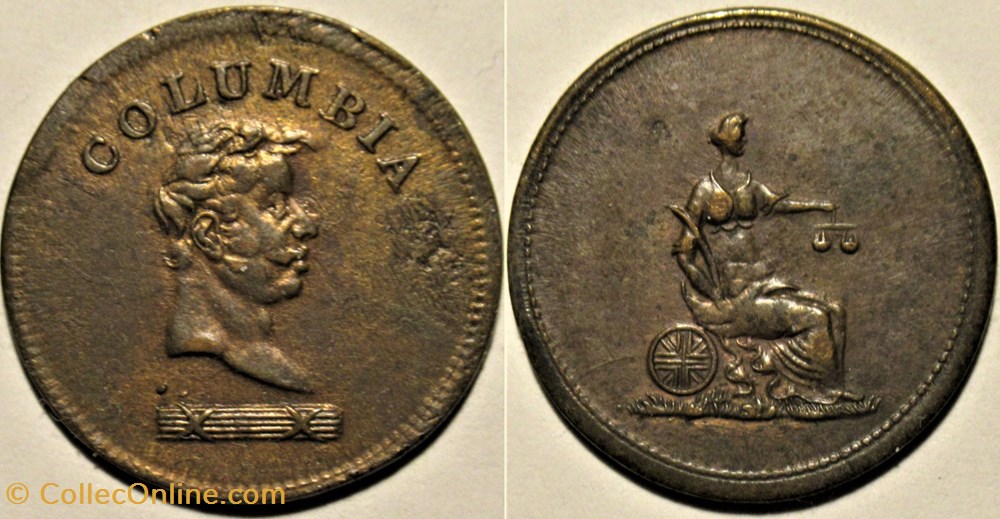 ca.1820' One Farthing Columbia (var) monnaies monde canada ca 1820 one farthing columbia var