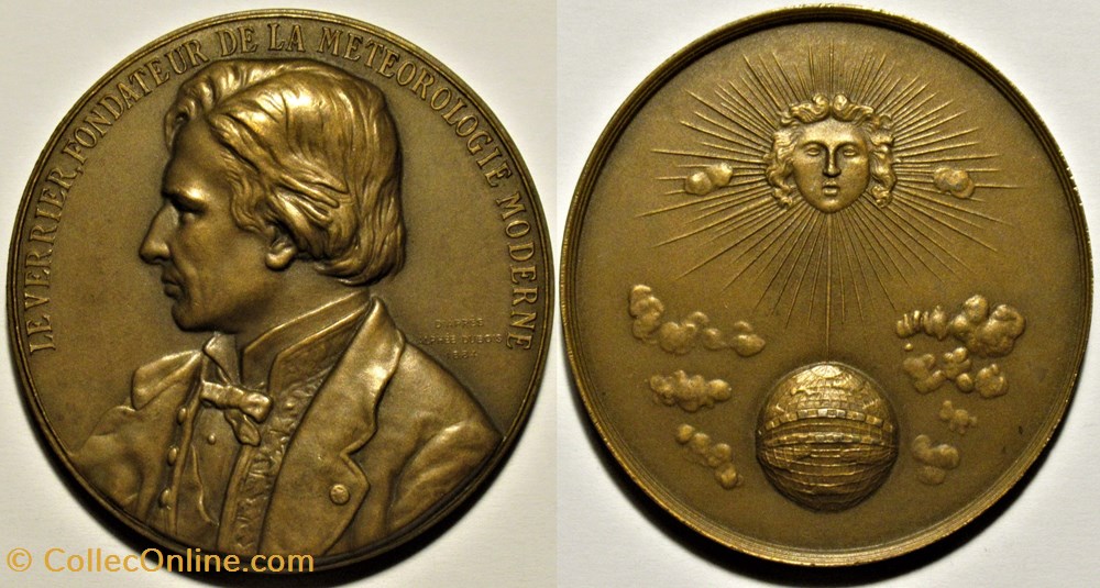 Médaille 1957 - Urbain Le Verrier, Fondateur de la Météorologie moderne medailles france medaille 1957 urbain le verrier fondateur de la meteorologie moderne
