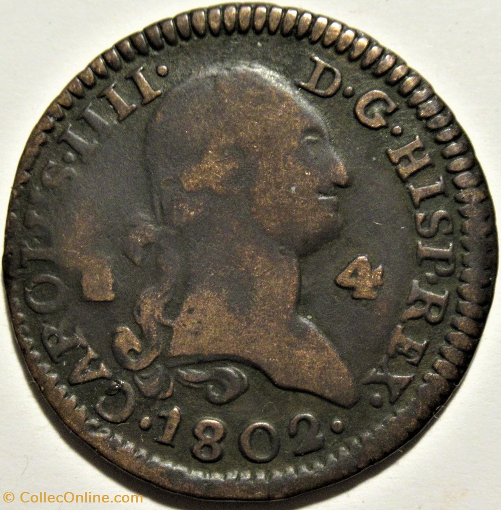 1802 - 4 Maravedis Segovia - Carlos IV de España monnaies monde espagne 1802 4 maravedis segovia carlos iv de espana
