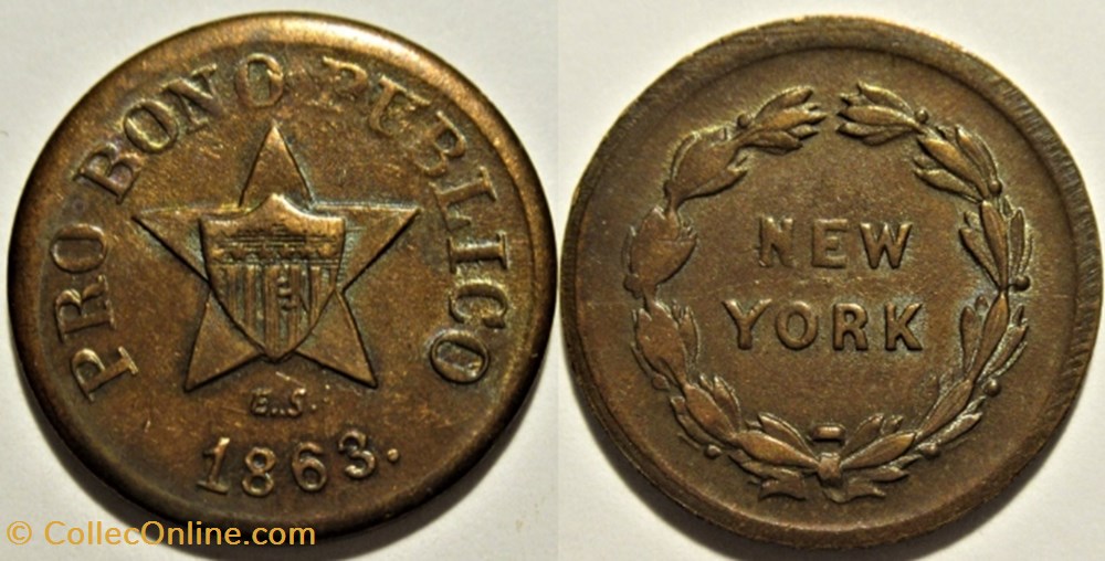 monnaies paranumismatique jetons poids 1863 civil war token pro bono publico new york