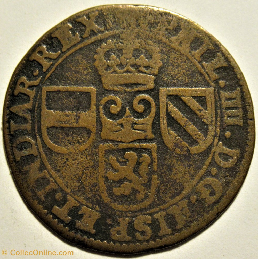monnaies europe medievale pays bas espagnols felipe iv oord or liard 1643 bruxelles spanish netherlands