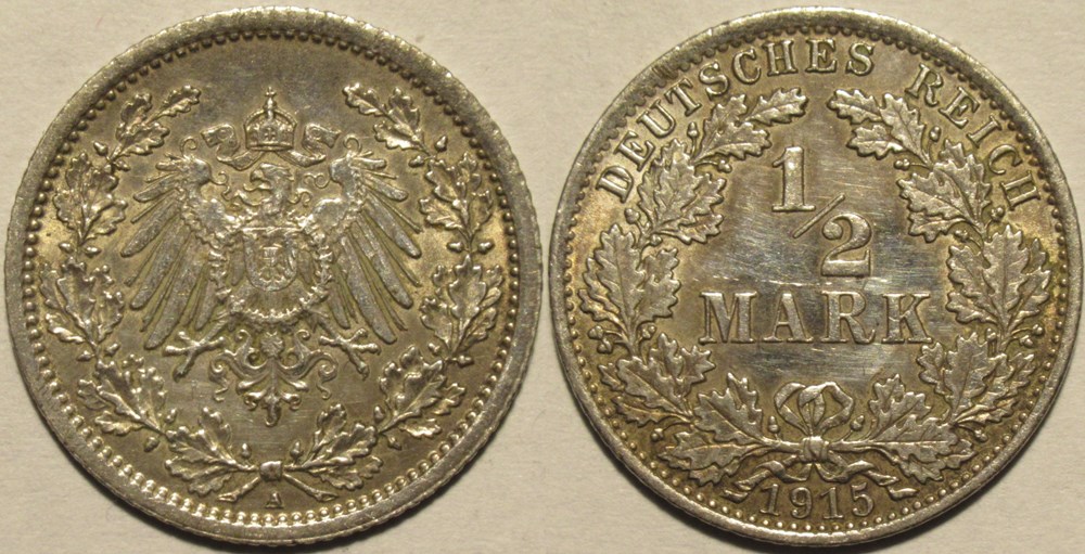 Wilhelm II - 1/2 Mark 1915, Berlin - German Empire monnaies monde allemagne wilhelm ii 1 2 mark 1915 berlin german empire