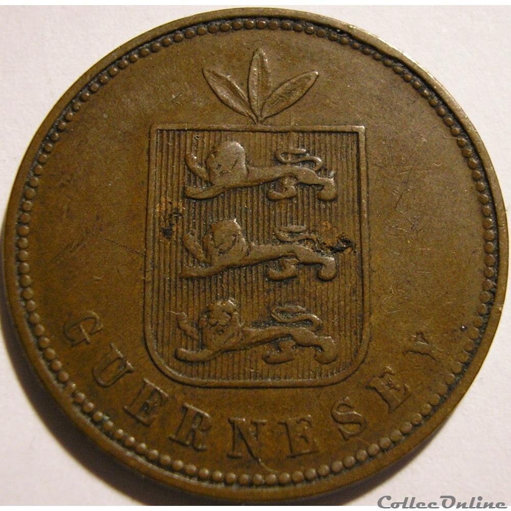 States of Guernsey - 4 Doubles 1864 var. + Repunched Date monnaies monde ile de guernesey states of guernsey 4 doubles 1864 var repunched date