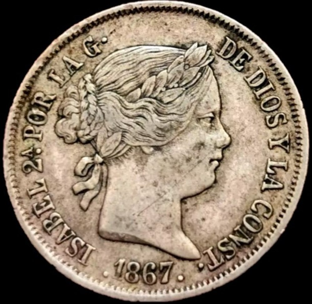 1867 Madrid, 40 Centimos - Isabel II de España monnaies monde espagne 1867 madrid 40 centimos isabel ii de espana