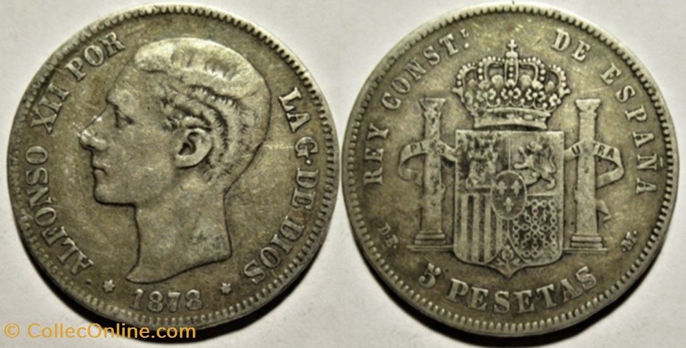 1878 - 5 Pesetas - Alfonso XII de España (ex.2) monnaies monde espagne 1878 5 pesetas alfonso xii de espana ex 2