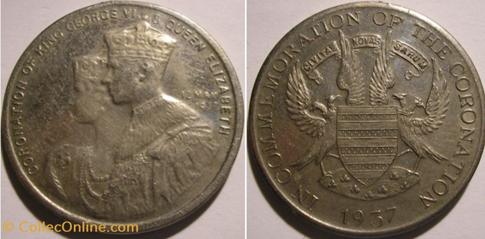 George VI & Elizabeth - 1937 Coronation - Salisbury Medal medaille royaume uni george vi elizabeth 1937 coronation salisbury medal
