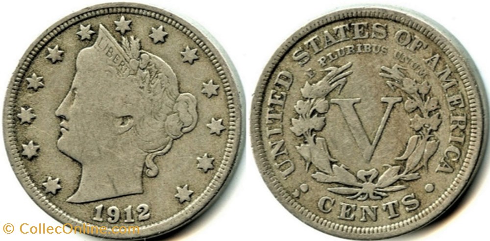 1912 Denver 5 Cents (ex.2) monnaies monde etats unis 1912 denver 5 cents ex 2