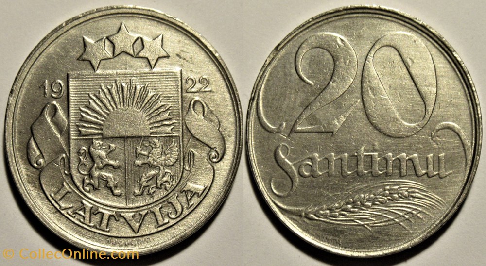 Latvia, Republic of - 20 Santimu 1922 monnaies monde lettonie latvia republic of 20 santimu 1922