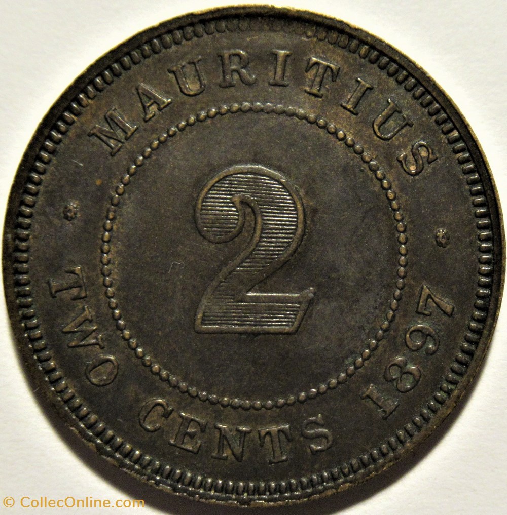 Victoria - Two Cents 1897 - Mauritius Island 3 monnaies monde maurice victoria two cents 1897 mauritius island