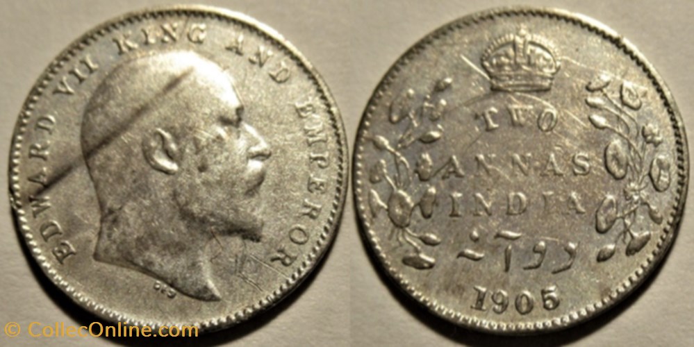 Edward VII - Two Annas 1905 - British India (ex.2) monnaies monde inde edward vii two annas 1905 british india ex 2
