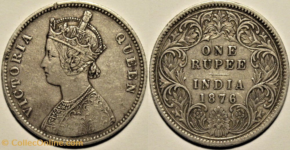 Victoria - One Rupee 1876 Calcutta - British India monnaies colonies britanniques victoria one rupee 1876 calcutta british india