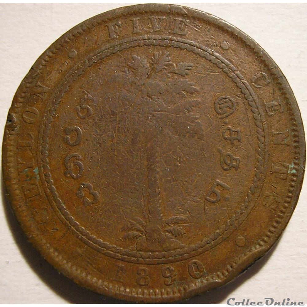Victoria - Five Cents 1890 - Ceylon monnaie monde sri lanka victoria five cents 1890 ceylon
