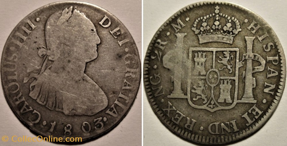 Guatemala - 2 Reales 1803 NG M - Carlos IV de España monnaies monde guatemala 2 reales 1803 ng m carlos iv de espana
