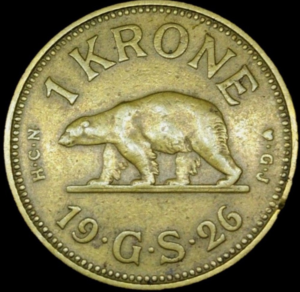 Christian X of Denmark - 1 Krone 1926 - Greenland monnaies colonies danoises christian x of denmark 1 krone 1926 greenland
