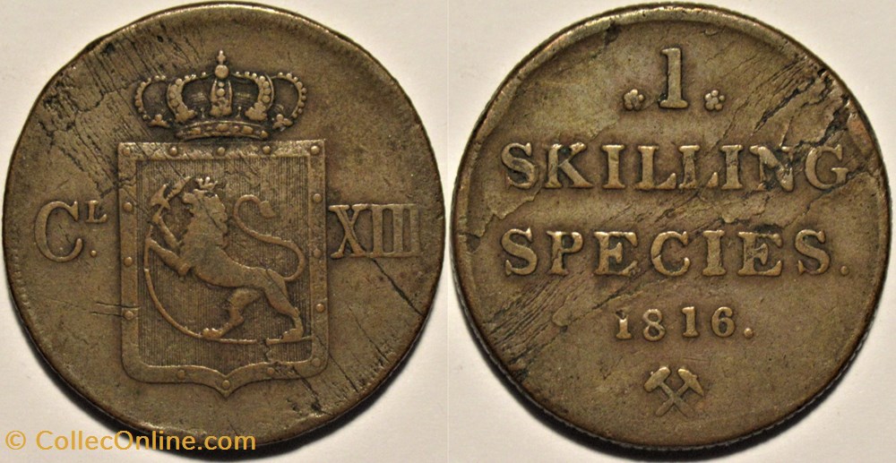 Karl XIII (II) of Sweden - 1 Skilling 1816 Norway - error monnaies monde norvege karl xiii ii of sweden 1 skilling 1816 norway error